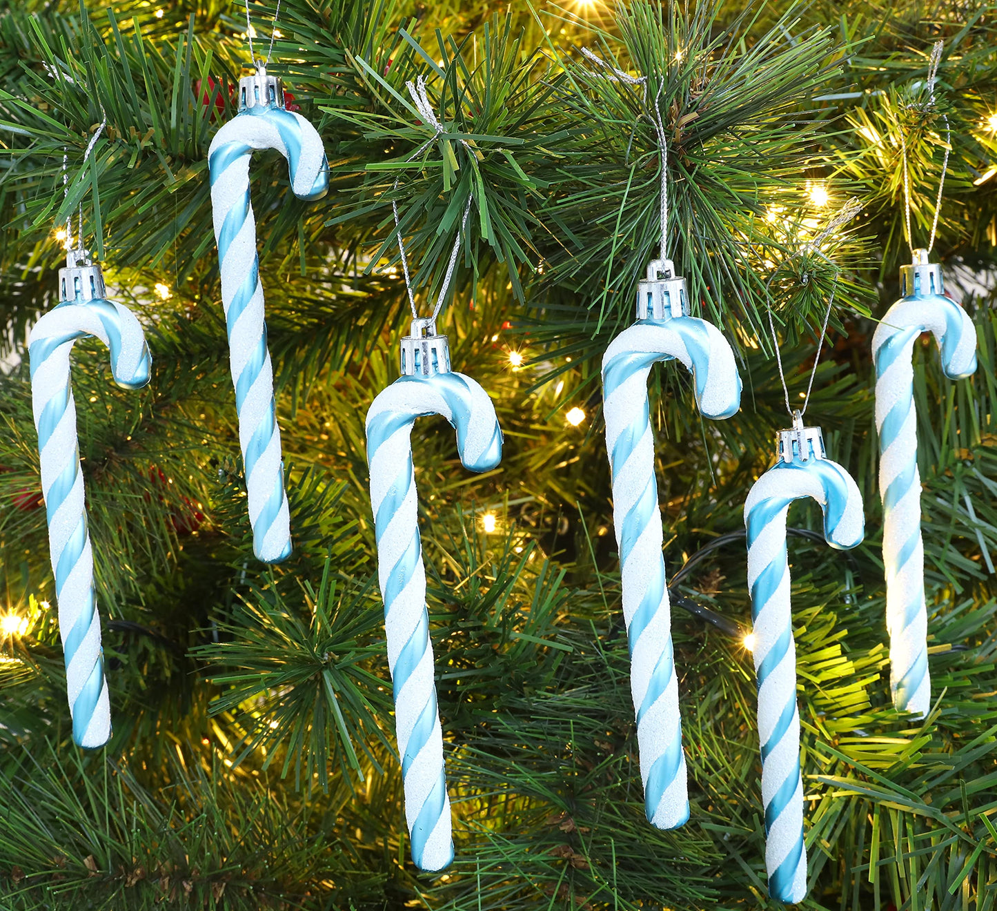 Christmas Concepts® Pack of 6-13cm Glitter Candy Cane Christmas Tree Decorations/Ornaments (Turquoise & White)