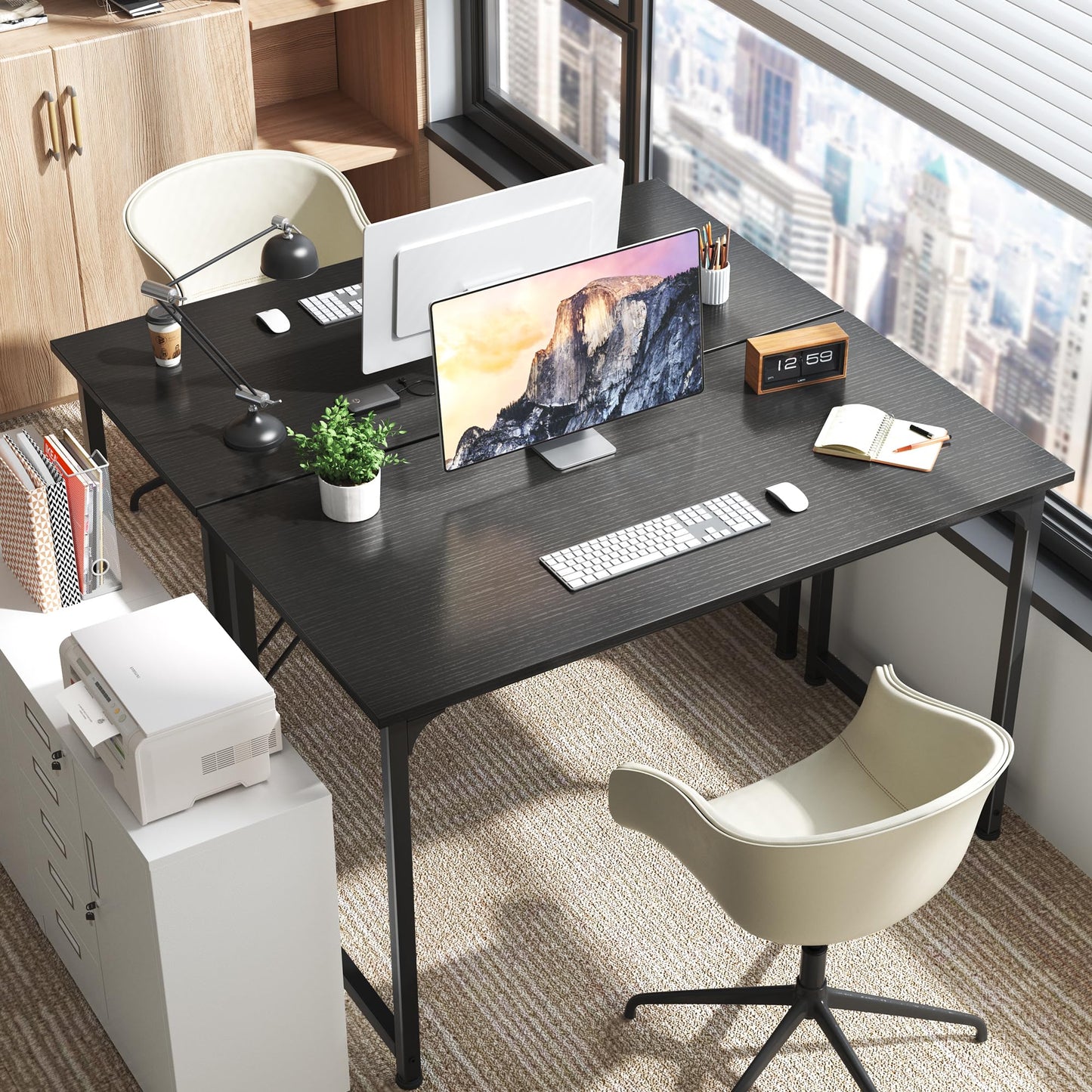 Huuger 48 Inch Office & Gaming Desk with Storage, Modern Simple Design, Large Legroom, Black Metal Frame