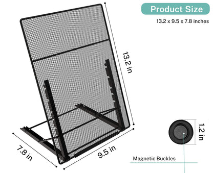 MaxGear Desktop Document Holder for Typing, Foldable Paper Holder Stand for Desk with 4 Magnetic Buckles, Metal Mesh Letter Copy Holder with Non-Slip Base, 6 Adjustable Viewing Angles, Black