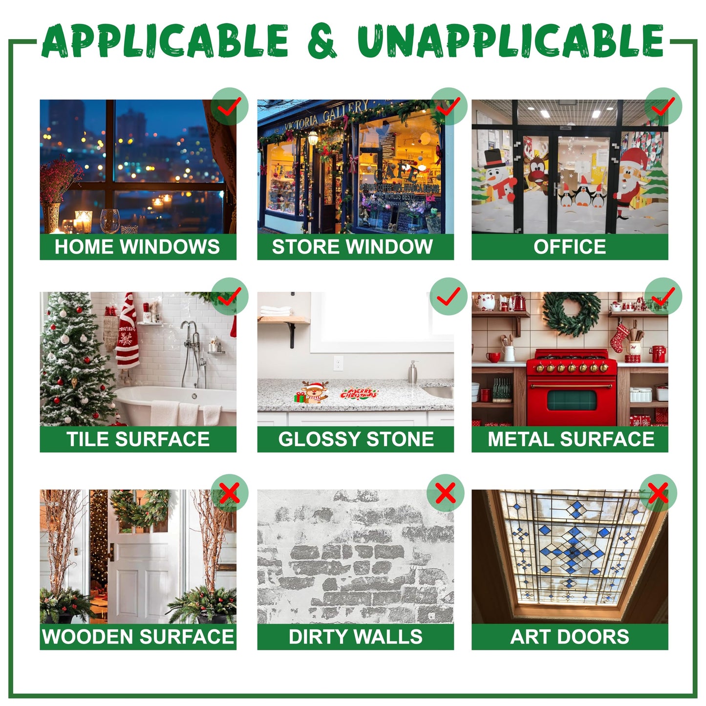 T&W SAME FILM Christmas Window Clings Stickers for Glass, Window, Car Decor, Xmas Decals Decorations Holiday Snowflake Santa Claus Reindeer Decals for Party, Reusable, 6 Sheets
