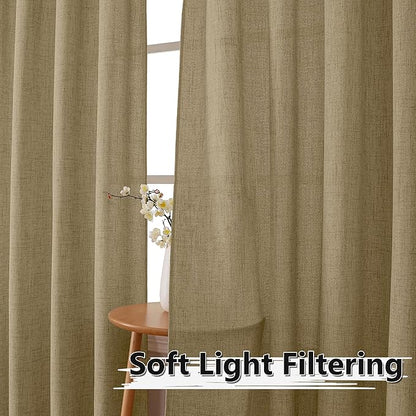 Tollpiz Linen Curtains Bedroom Rod Pocket Semi Sheer Curtain Burlap Light Filtering Thick Linen Drapes for Living Room, 54 x 84 inches Long, Taupe, Set of 2 Panels