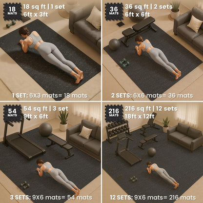 bemaxx Gym Mats Set - 18 pcs EVA Interlocking Foam Floor Tiles (12.6"x12.6"x0.4") 18sqft Protective Gym Flooring Sports Home Workout Exercise Mats Puzzle Garage Fitness Play-Room Pool Treadmill Bike