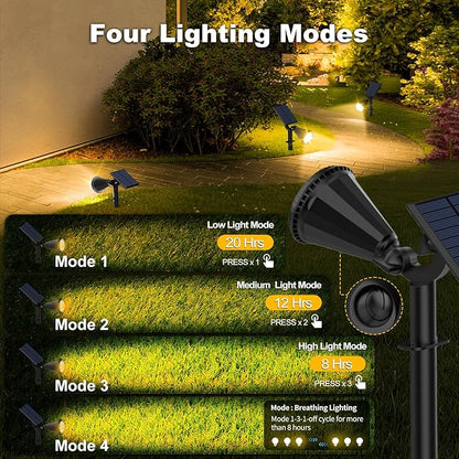 Solar Spot Lights Outdoor, 4 Modes/2 Pack Solar Spotlights Waterproof, 180° Adjustable Powered Landscape Lights, Outdoor Solar Lights for Yard Garden Pathway Flag Tree Wall Statue Warm White