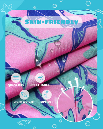 maamgic Boys Swim Trunks with Compression Liner Toddler Stretch Swim Shorts Quick Dry Swimming Trunks Boxer Brief 2 in 1 Beach Shorts Pink Blue Shark 7