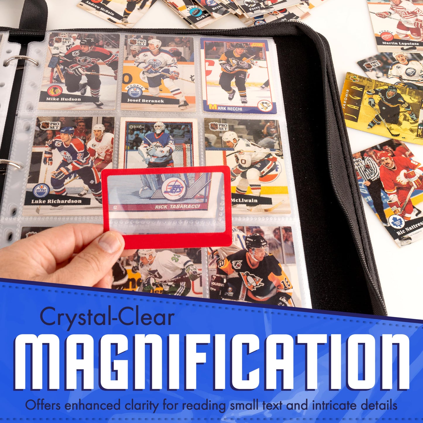 Pokemon Card Binder 900 Pocket with Magnifying Glass - Trading Card Storage Album Zipper 3 Ring for MTG Sports Cards TCG - Premium Red Holder Organizer