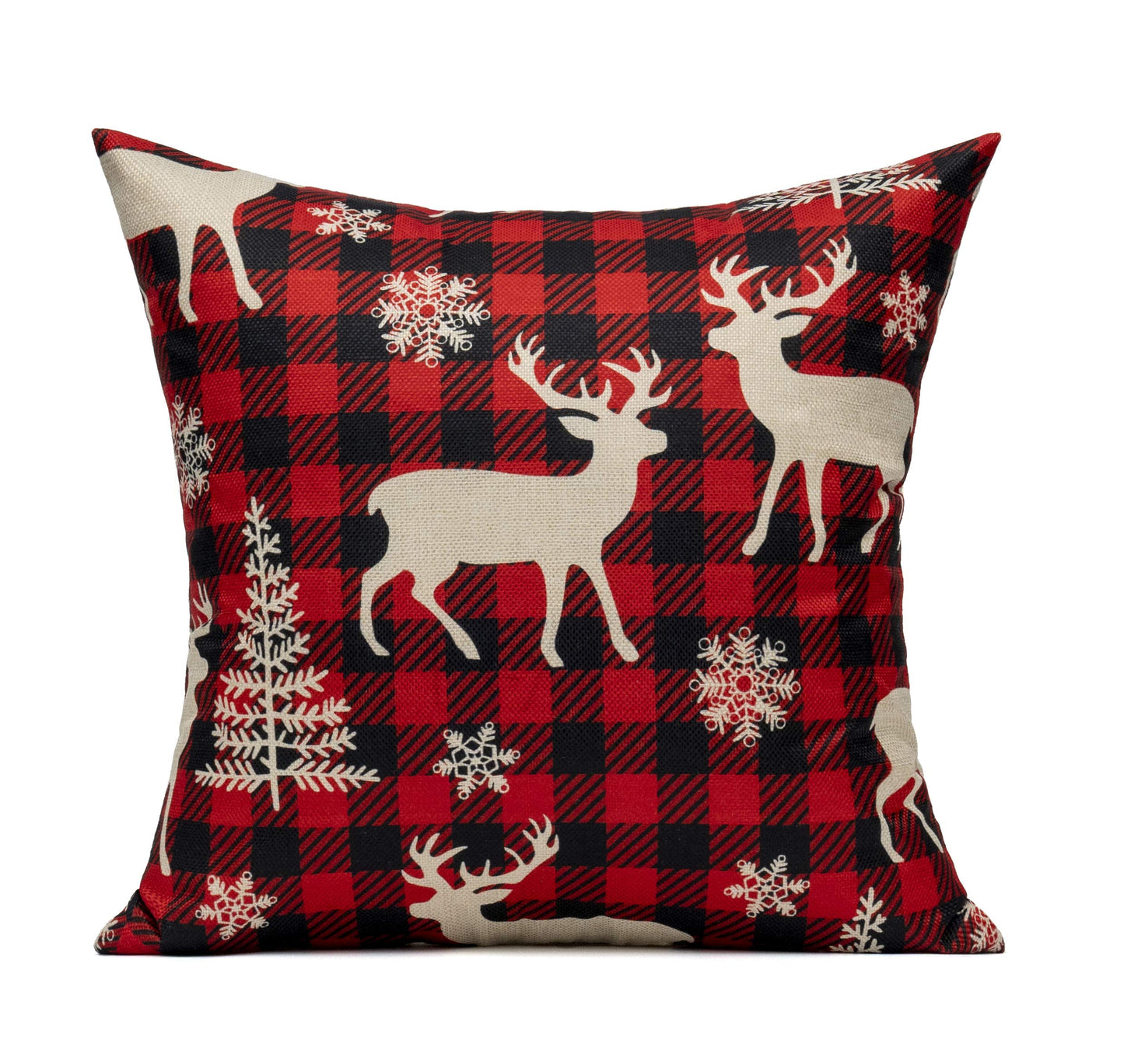 VAKADO Christmas Throw Pillow Covers Decorations Outdoor 18x18 Set of 4 Farmhouse Buffalo Check Xmas Red Deer Cushion Cases Winter Living Room Snow Holiday Home Decor for Couch Porch Indoor Navidad
