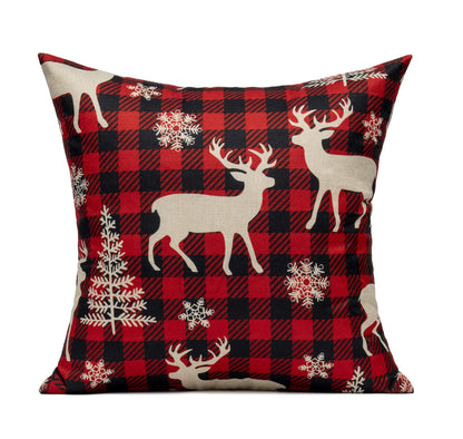VAKADO Christmas Throw Pillow Covers Decorations Outdoor 18x18 Set of 4 Farmhouse Buffalo Check Xmas Red Deer Cushion Cases Winter Living Room Snow Holiday Home Decor for Couch Porch Indoor Navidad
