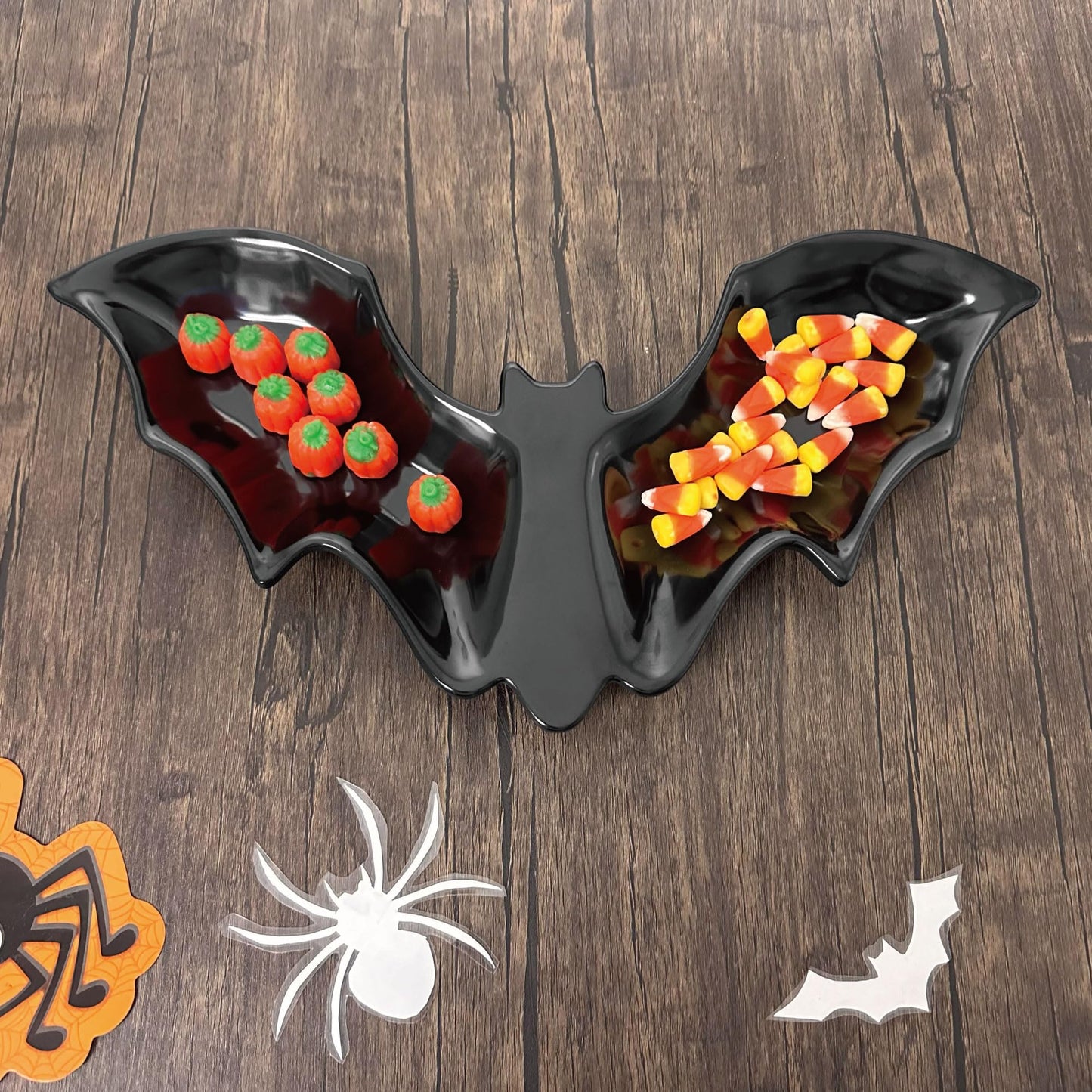 UPware Bat Shaped Melamine Serving Platter, Halloween Party Tray, Fun Spooky Design, for Candy, Snacks, and Desserts, Black, 16 x 8.5 Inch