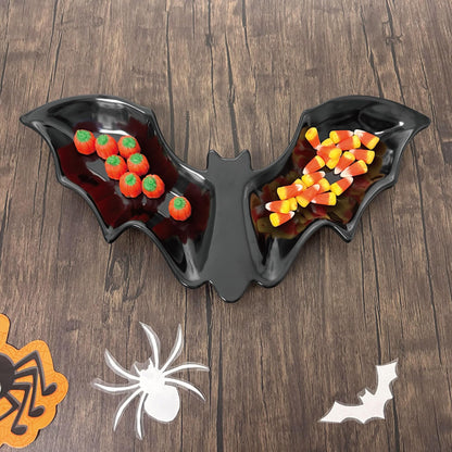 UPware Bat Shaped Melamine Serving Platter, Halloween Party Tray, Fun Spooky Design, for Candy, Snacks, and Desserts, Black, 16 x 8.5 Inch