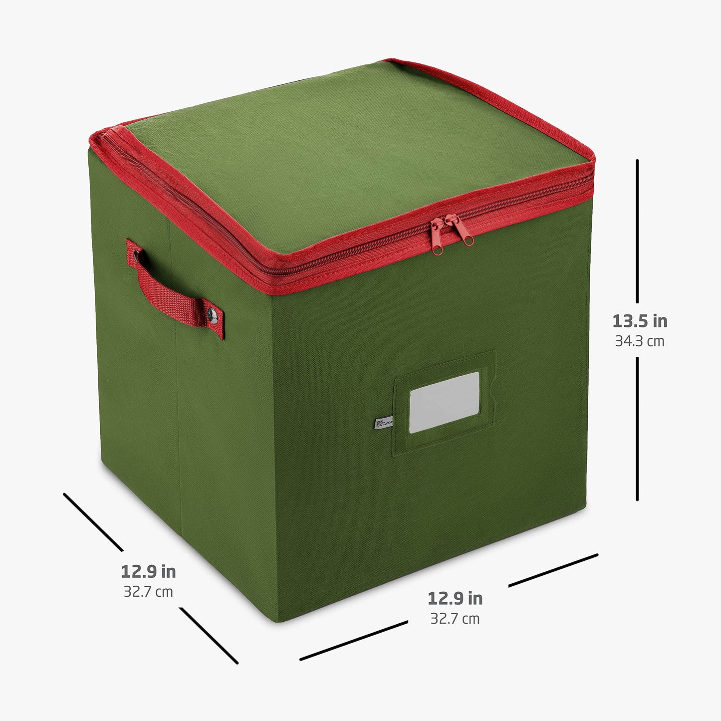 ZOBER Christmas Ornament Storage Box - Stores 64 3" Ornaments, With Dividers - Ornament Organizer Storage Box, Durable Christmas Containers Holder, Dual Zipper - Green