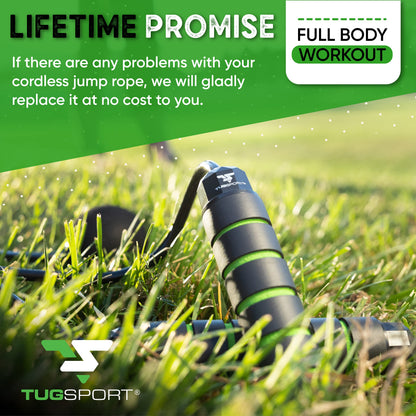 TugSport Bod Ropes Cordless Jump Rope Beachbody MBF - Adjustable Length Ropeless Jump Rope For Beachbody - Emulate Weighted Jumprope Indoors - Cordless Jumping Rope Great For Improving Fitness In Small Spaces