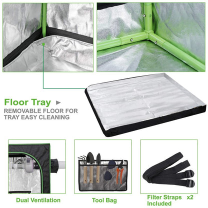 HANGKAI Home Grow Tent, Hydroponic Plant Growing Room w/Observation Window and Inner Tool Bag, 600D Highly Reflective Fabric Cover Indoor Grow Room, 48"x48"x80"