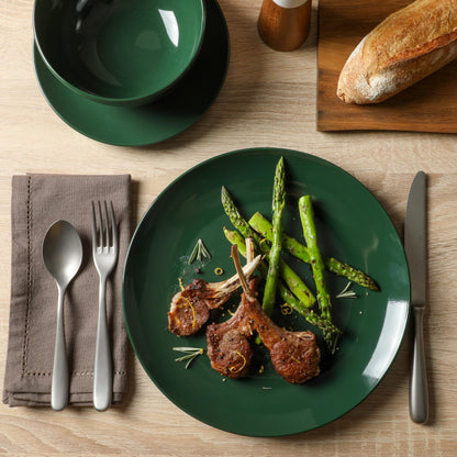 Gibson Home Queenslane 16 Piece Double Bowl Plates and Bowls Dinnerware Sets - Matte Blue