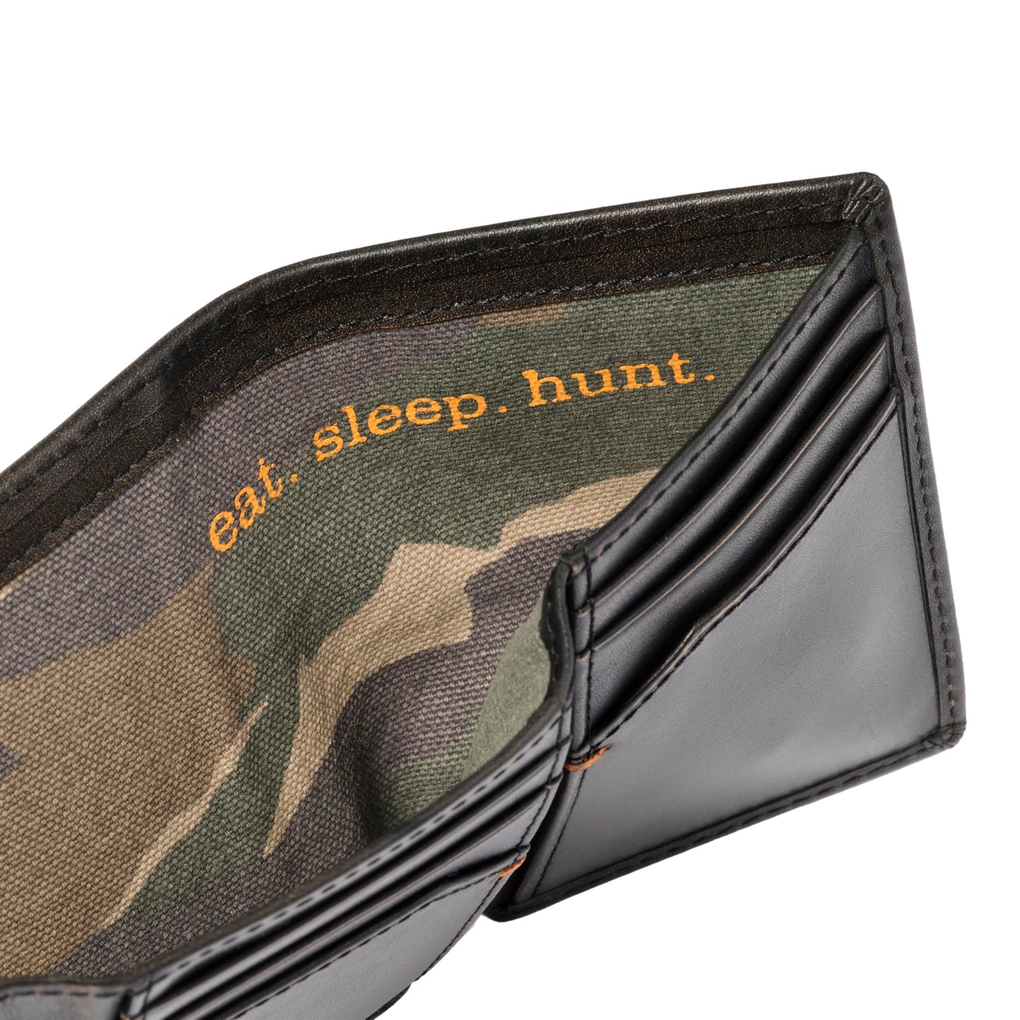 House of Jack Co. Deer Men's Trifold Wallet, Full Grain Leather Hunting Wallet with ID Window, 8 Card Slots, Camo Lining, Embossed Whitetail Deer, Hunter Gift for Men, Black
