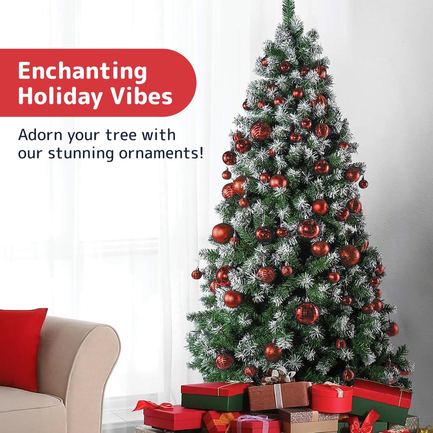 Prextex 36-Pieces Red Christmas Ornaments Set - Shatterproof, Festive Christmas Balls Decorations in 3 Sizes and 6 Styles with Hanging Loops for Tree, Wreath, and Dazzling Holiday Party Decor