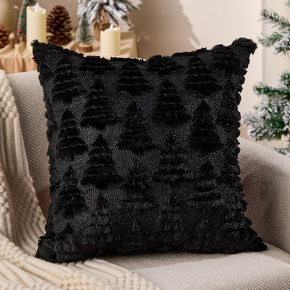 Allorry Christmas Pillow Covers 18x18 Set of 2 Christmas Decoration Black Xmas Tree Pillow Cases Plush Faux Fur Soft Cushion Case for Winter Xmas Holiday Home Bedroom Sofa Decors SY-003-J18