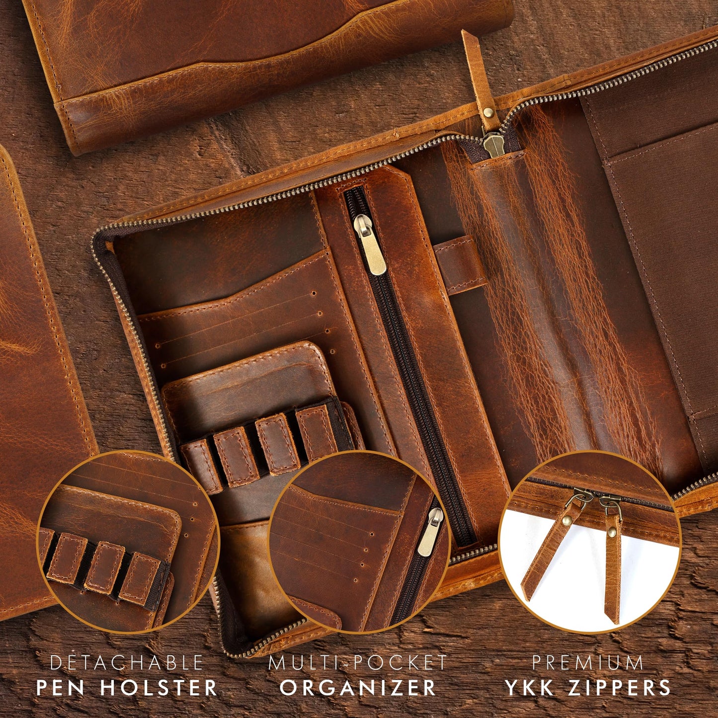 ELIZO Leather A5 Portfolio Padfolio Folio A5 Notebook Journal Cover Planner Binder Small Mens Business Work Folder Organizer (Antique)