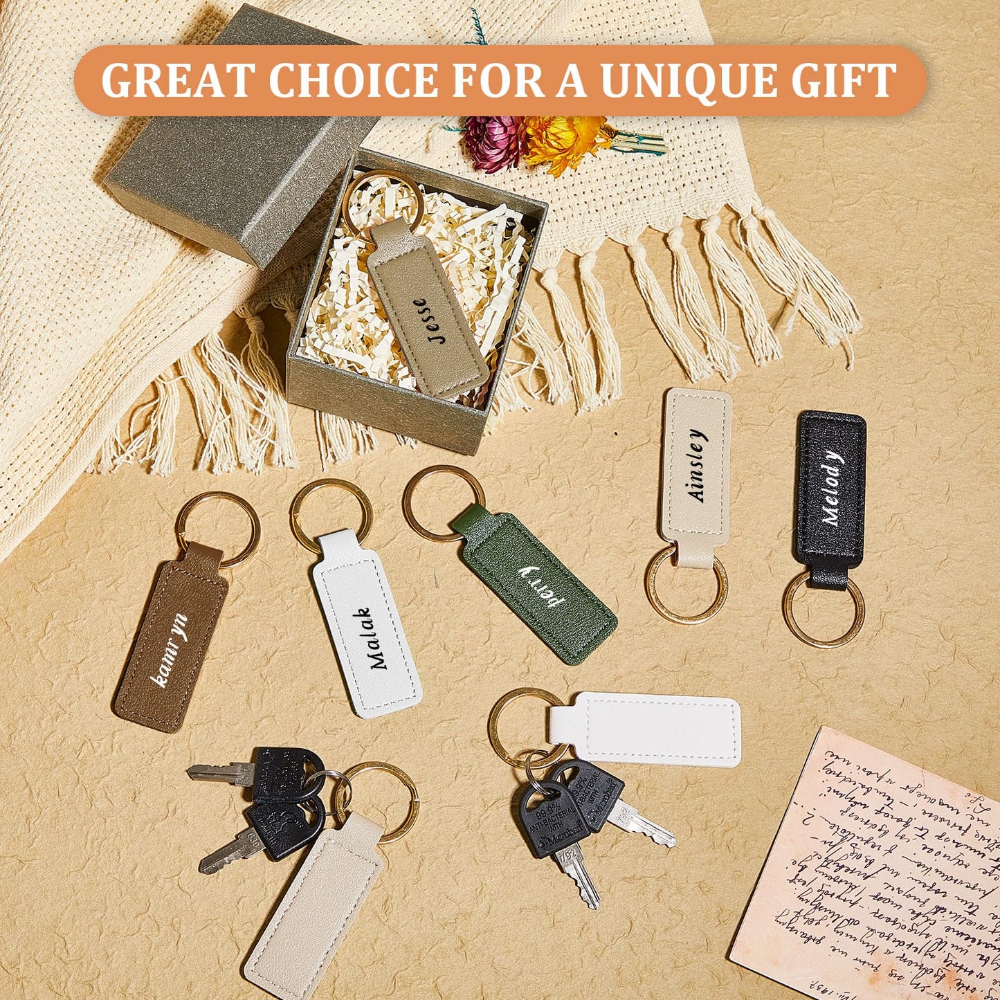 Wavyknot 48 Pcs Leather Keychains Blank Bulk PU Leather Laser Engraving Keychains Gift for Men Women Christmas Birthday (Elegant Color)