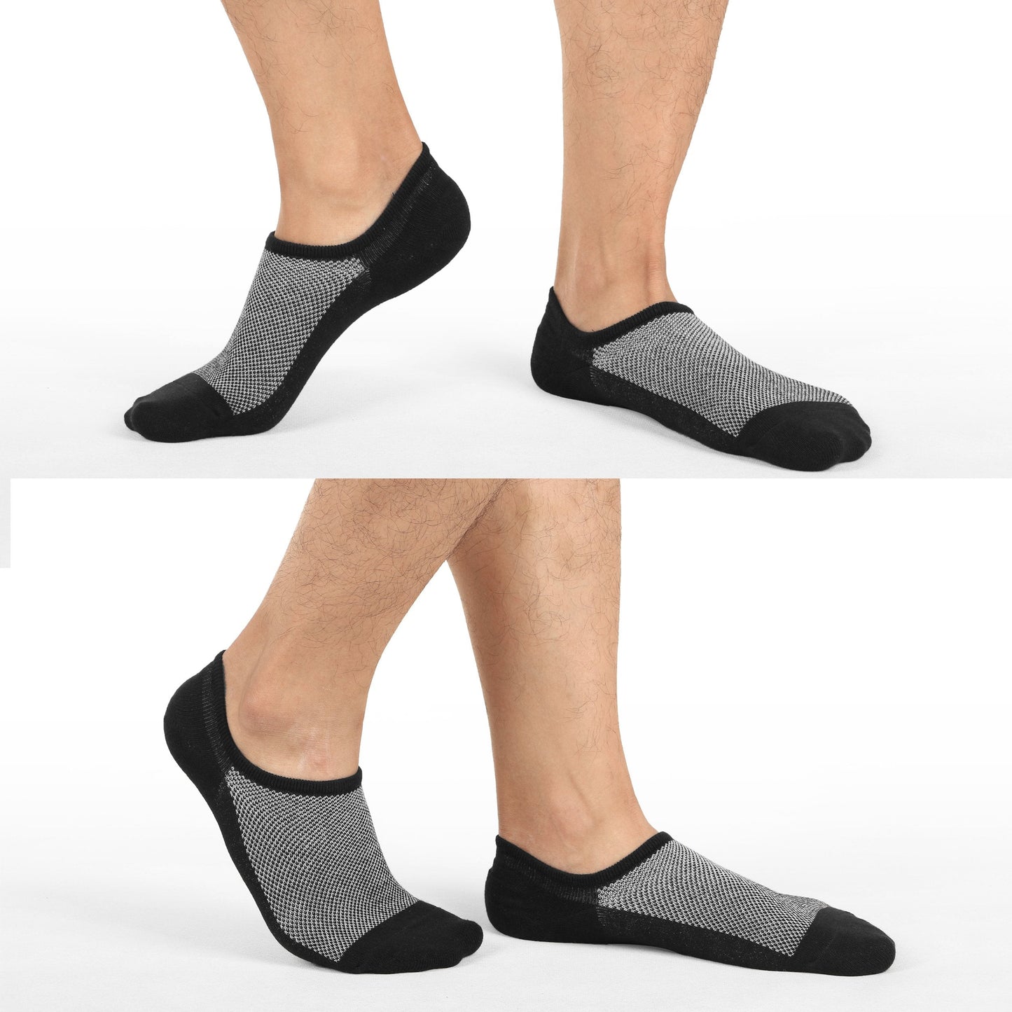 Mottee&Zconia No Show Low Cut Socks Mens Invisible Anti-Slip Black White Cotton Casual socks 8pack Plus Size11-13