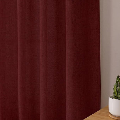 Tollpiz Linen Curtains Bedroom Rod Pocket Semi Sheer Curtain Burlap Light Filtering Thick Linen Drapes for Living Room, 54 x 84 inches Long, Burgundy Red, Set of 2 Panels