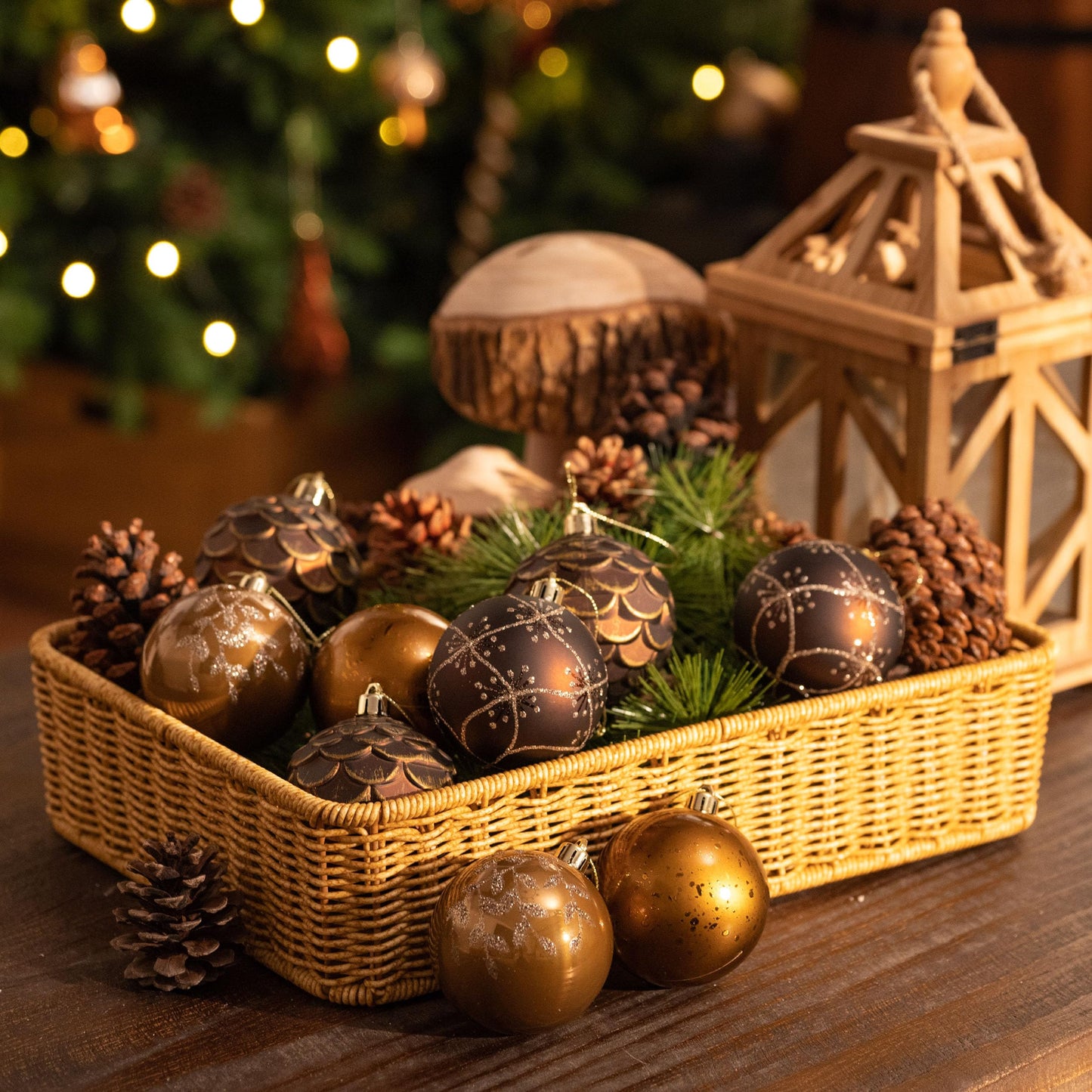 Valery Madelyn Christmas Ornaments Set, 9ct 2.76 Inches Brown Copper Gold Shatterproof Christmas Tree Decorations, Woodland Bronze Hanging Ball Bulk for Xmas Holiday Party Decor