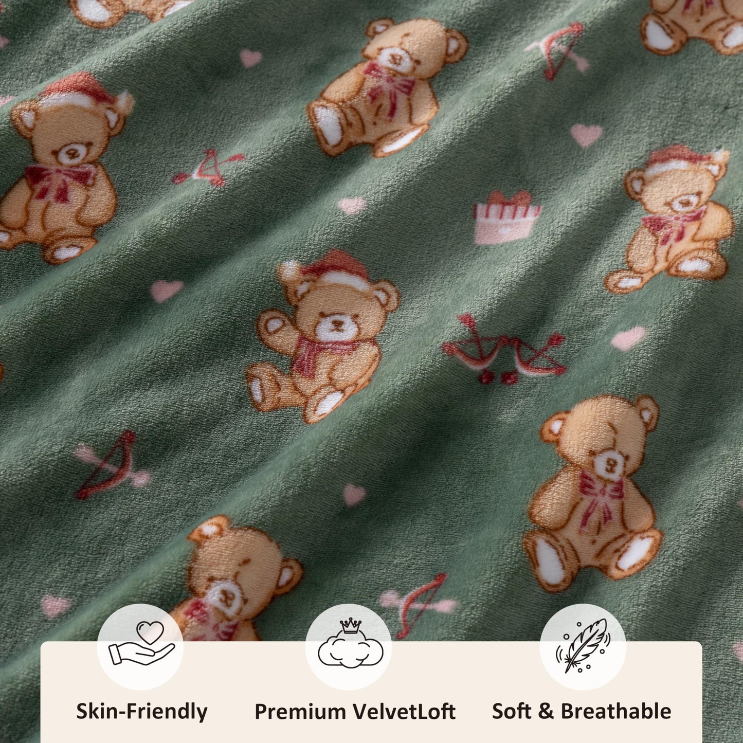 Sushing Christmas Printed Fleece Throw, Soft Plush Warm Festive, Cozy Couch Decor, 60"× 70", Teddy Bears