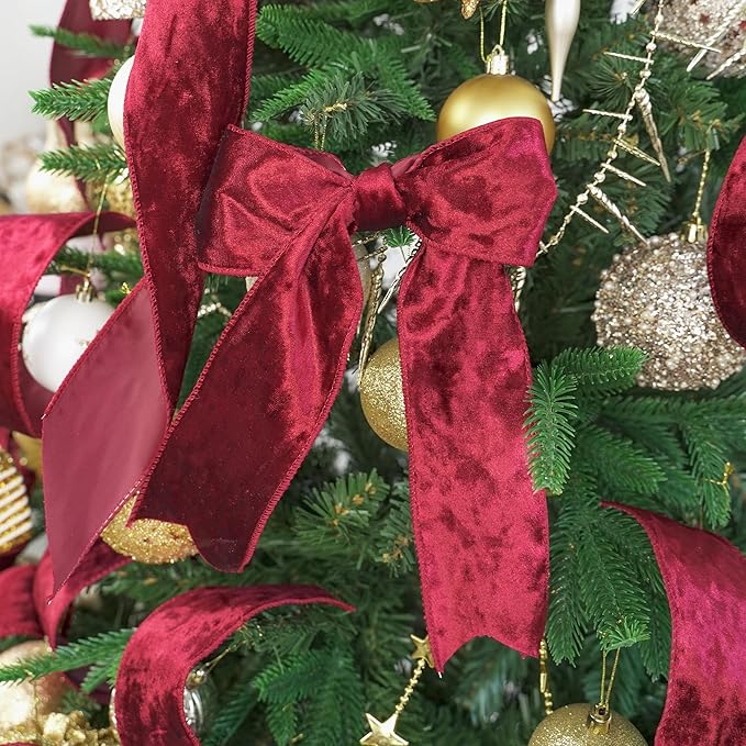 MEEDEE Burgundy Velvet Ribbon 2.5 inch Crushed Velvet Christmas Ribbon 10 Yards for Christmas Tree Decoration, Wreath Supplies, Crafts Bow, Gift Wrapping, Wedding Decor and Accents