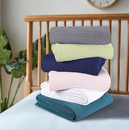 BELIZZI HOME 100 Cotton Bed Blanket, Breathable Bed Blanket Twin Size, Cotton Thermal Blankets Twin, Perfect for Layering Any Bed for All Season, Baby Pink