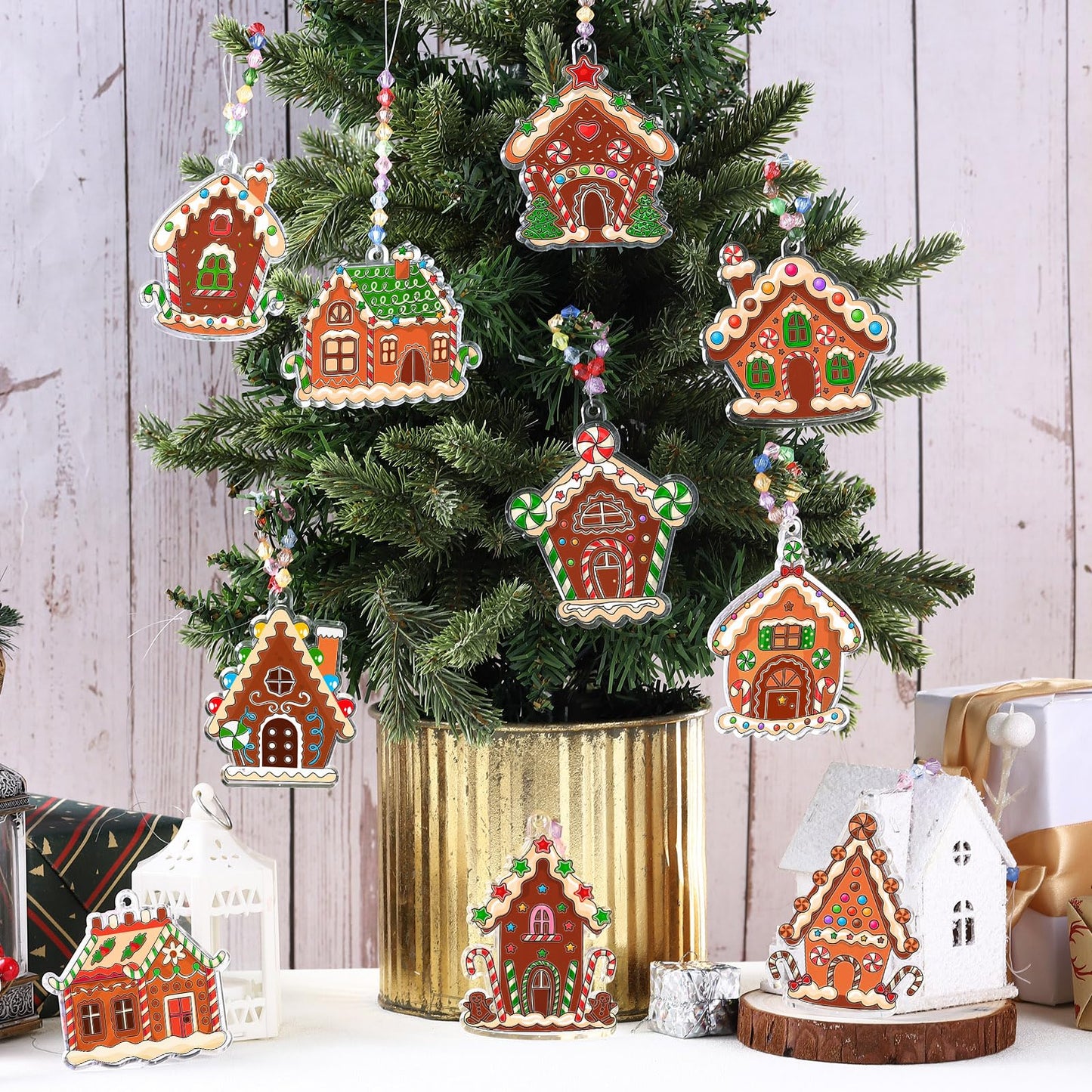 Beeveer 30 Sets Christmas Ornament Gingerbread House Suncatchers Window Art Kits, DIY Suncatchers Bulk Crafts Paint Your Own Window Ornaments for Boys Girls Classroom Party Birthday Activity Decor