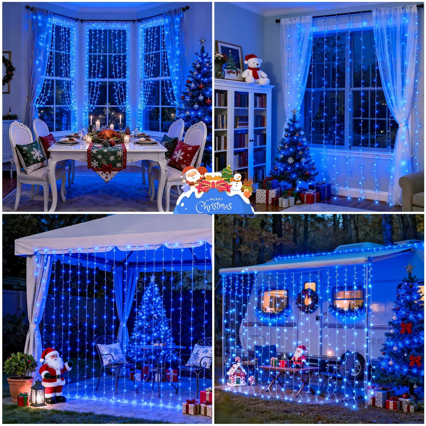 JMEXSUSS 300LED Blue Curtain Lights, Christmas Lights with Remote, Hanging String Lights for Bedroom Wall Window Backdrop Garden Indoor Outdoor Patio Yard Decorations, 9.8x9.8ft