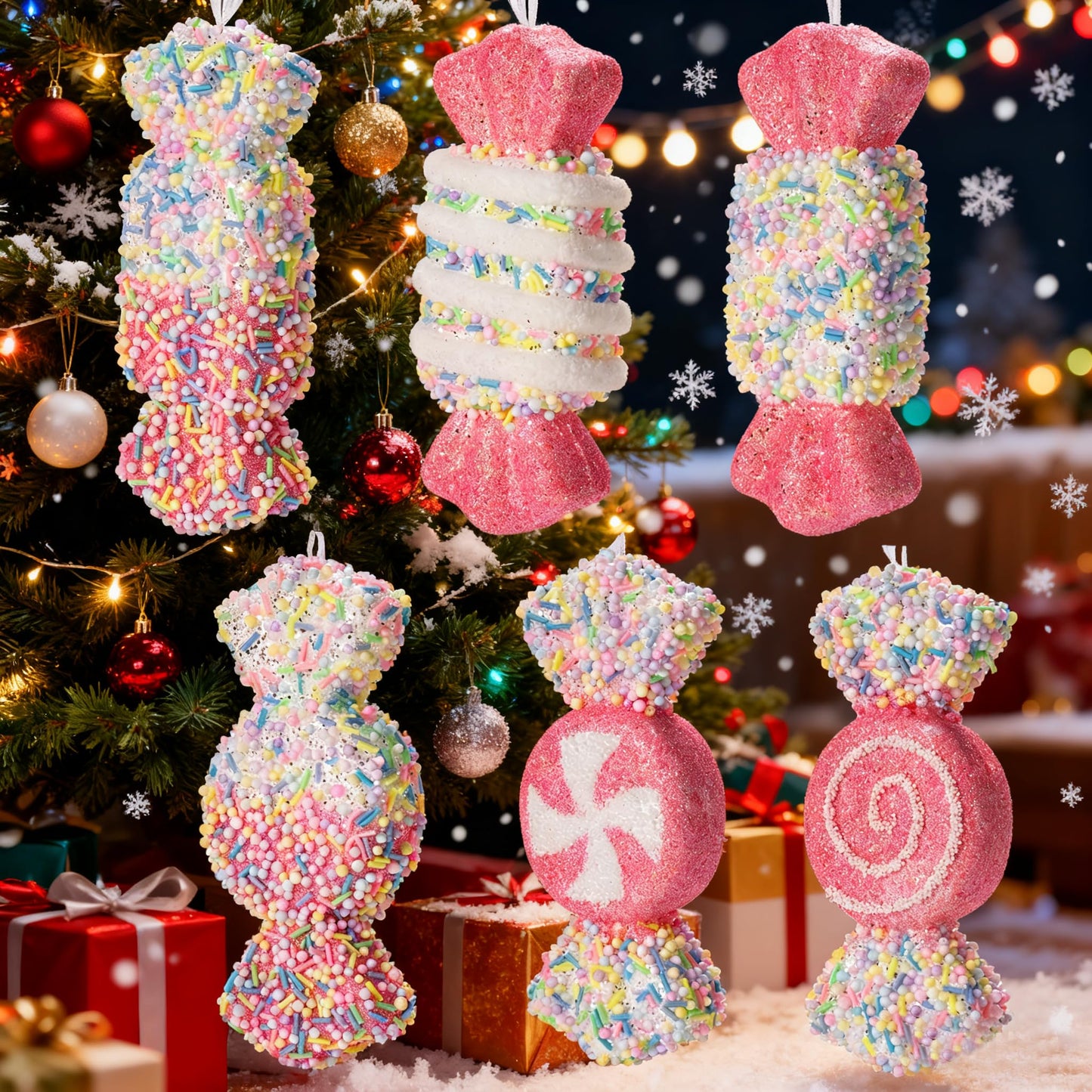 6Pcs 5.9inch Christmas Candy Ornaments Decoration,Hanging Candy Cane Crafts for Xmas Tree Décor,Ideal for Xmas, New Year, Birthdays, Weddings & Home Parties