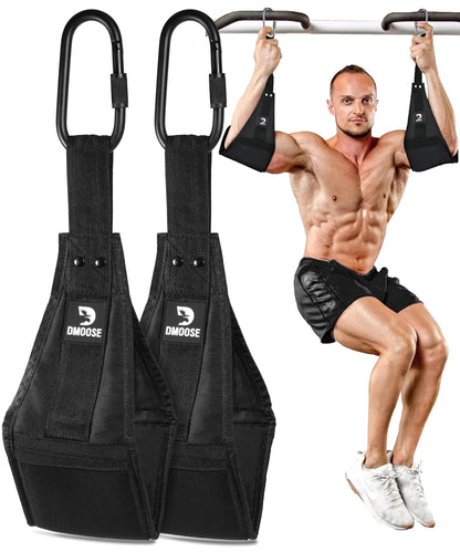 DMoose Fitness Hanging Ab Straps for Pull Up Bar & Core Strength Training - Soft Padded Exercise Straps for Ab Swing & Leg Raises, Hang Bar Strap with 2 Steel Carabiners - Abs Equipment for Home & Gym
