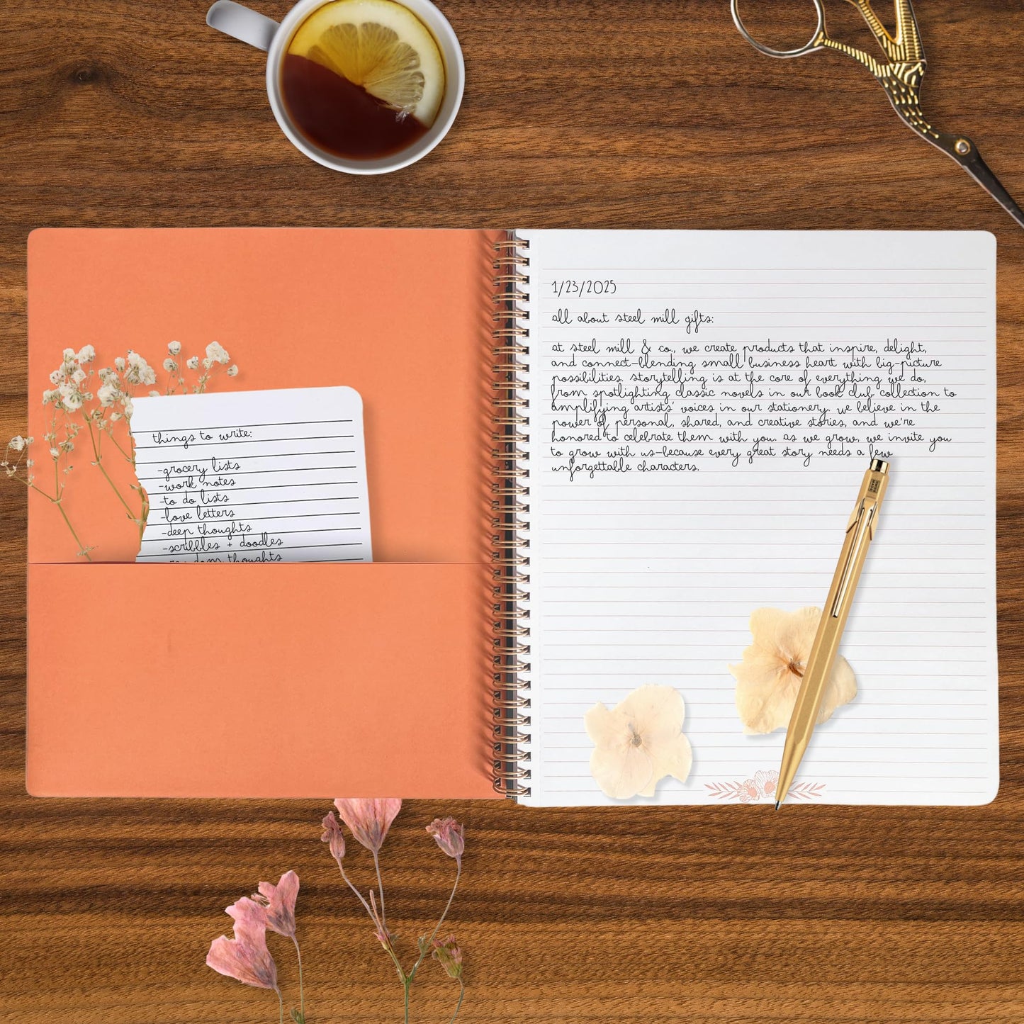 Steel Mill & Co Cute Large Spiral Notebook College Ruled, 11" x 9.5" with Durable Hardcover and 160 Lined Pages, Garden Blooms (Navy)