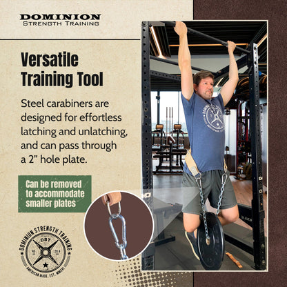Dominion Strength Training Gray Suede Heavy-Duty Leather Dip Belt with Steel Chain - Ultimate Accessory for Weighted Pullups, Dips, and Progressive Overload (Gray Suede)