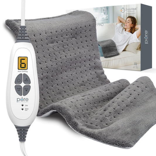 Pure Enrichment PureRelief XL Heating Pad - 12" x 24" Electric Heating Pad for Back Pain & Cramps, 6 Heat Settings, FSA/HSA Eligible, Soft Machine Wash Fabric, Auto-Off & Moist Heat (Zen Green)