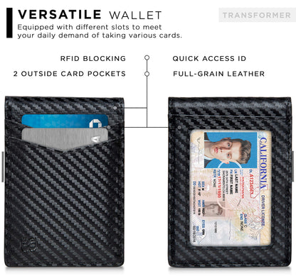 SERMAN BRANDS Money Clip Wallet - Mens Wallets slim Front Pocket RFID Blocking Card Holder Minimalist Mini Bifold (Modern Black Transformer)