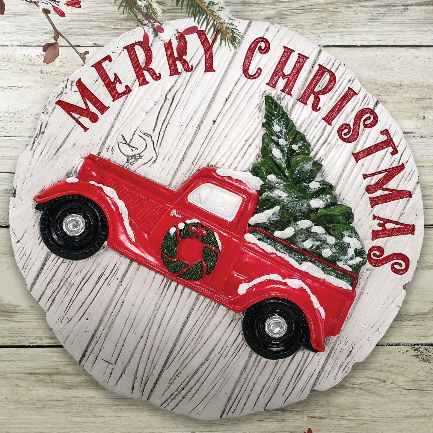Spoontiques - Garden Décor - Merry Christmas Truck Stepping Stone - Decorative Stone for Garden