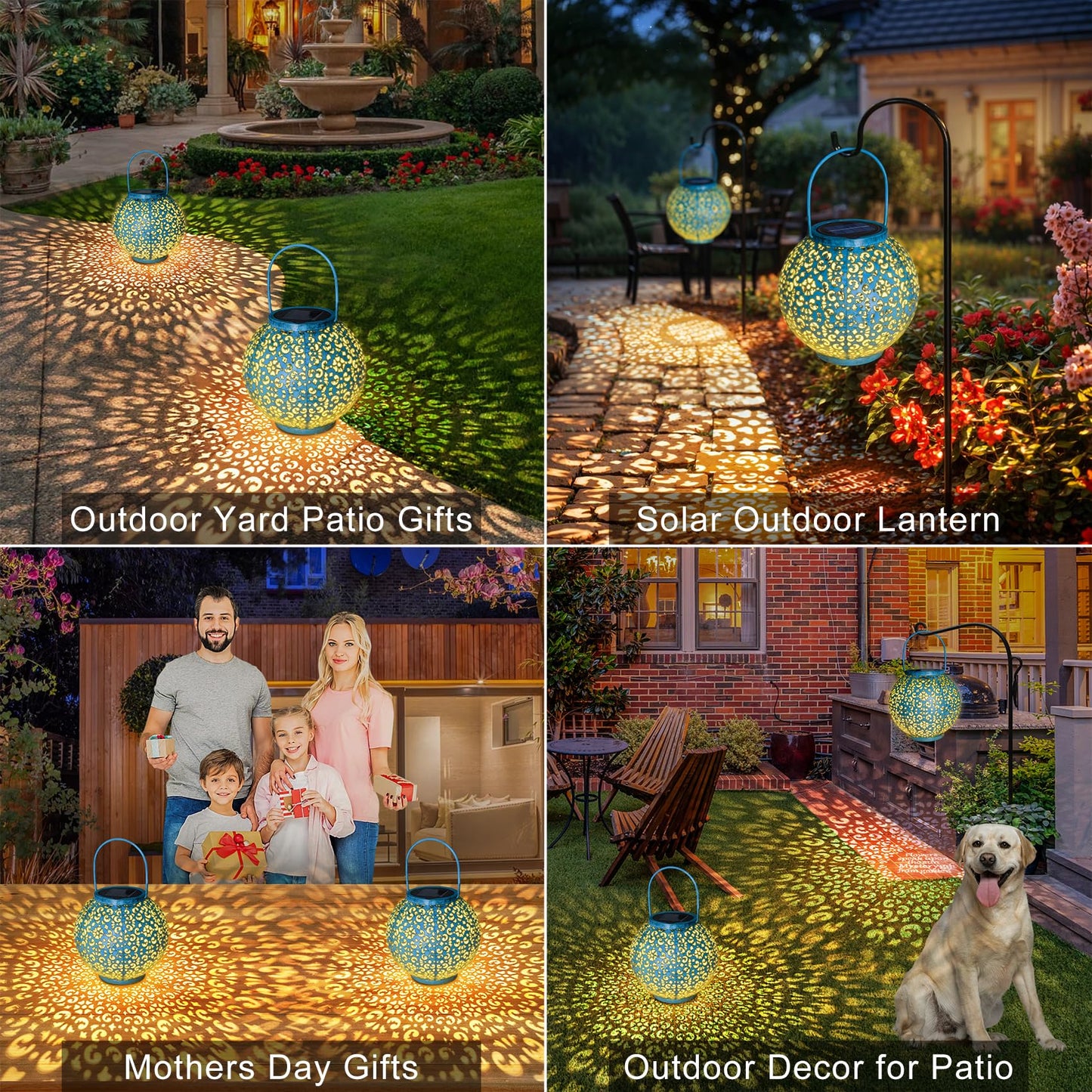 Big Solar Lantern Outdoor Waterproof, Go2garden Gifts for Mom Yard Decorations Lights for Balcony Party Ornaments, Birthday Mothers Day Gifts for Women Wife Grandma (1 Pack, Teal Blue)