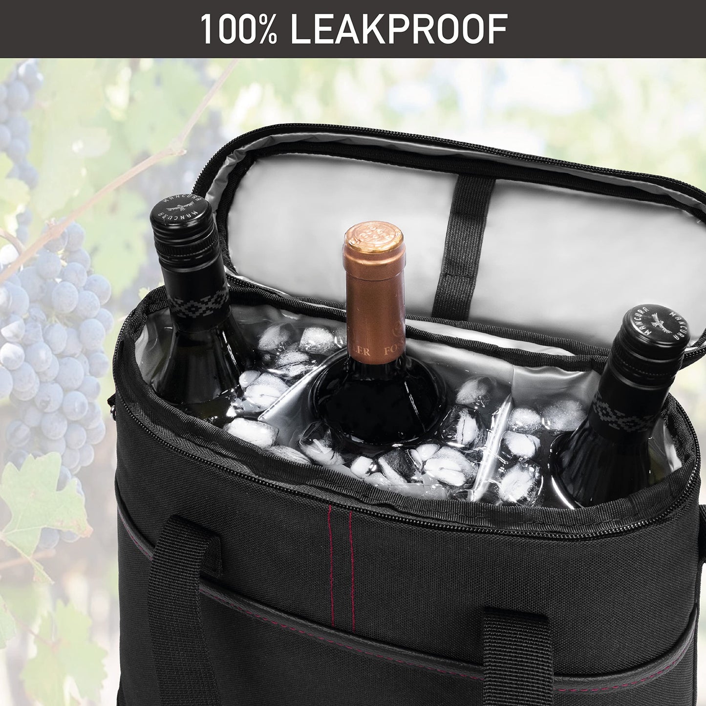 opux 3 Bottle Wine Carrier Tote, Insulated Leakproof Wine Cooler Bag, Wine Travel Bag Tote for Picnic BYOB Beach, Portable Wine Bottle Carrying Case, Gift for Wine Lover Women Men Christmas, Black