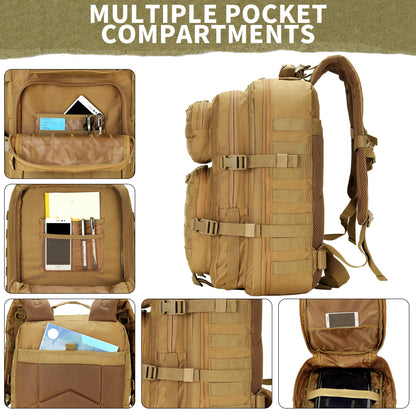 HongXingHai 45L Military Tactical Backpacks 3 Days Assault Pack Bag Fitness Rucksack 3 Day Bug Out Bag Hiking Treeking Molle Daypack (Khaki)