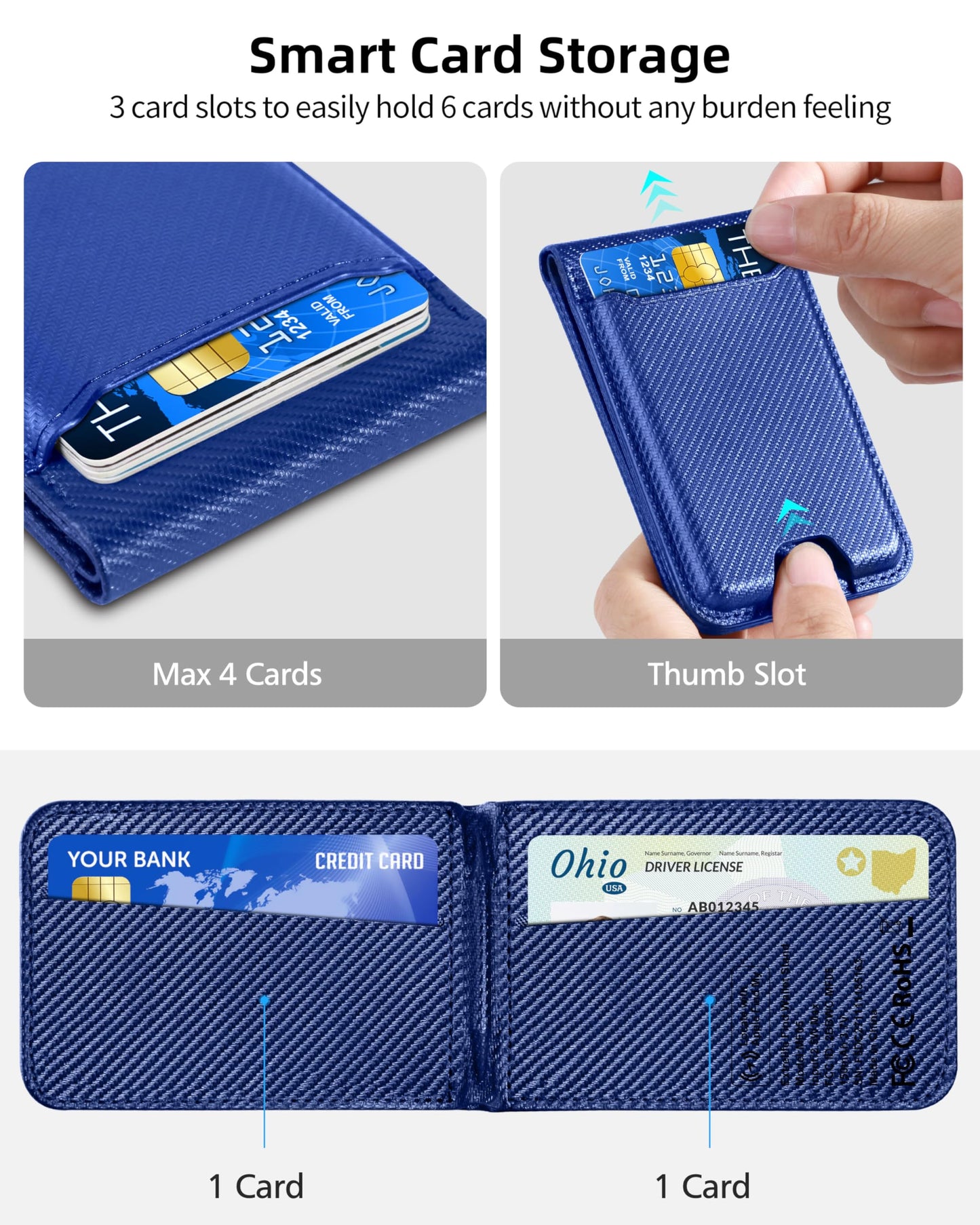ExtreLife for Magsafe Wallet, Works with Apple Find My, Strongest Magnetic Wallet for iPhone 17/16/15/14/13/12 Series, WalletTracker with Adjustable Stand, 6 Card Holder, Bright Blue