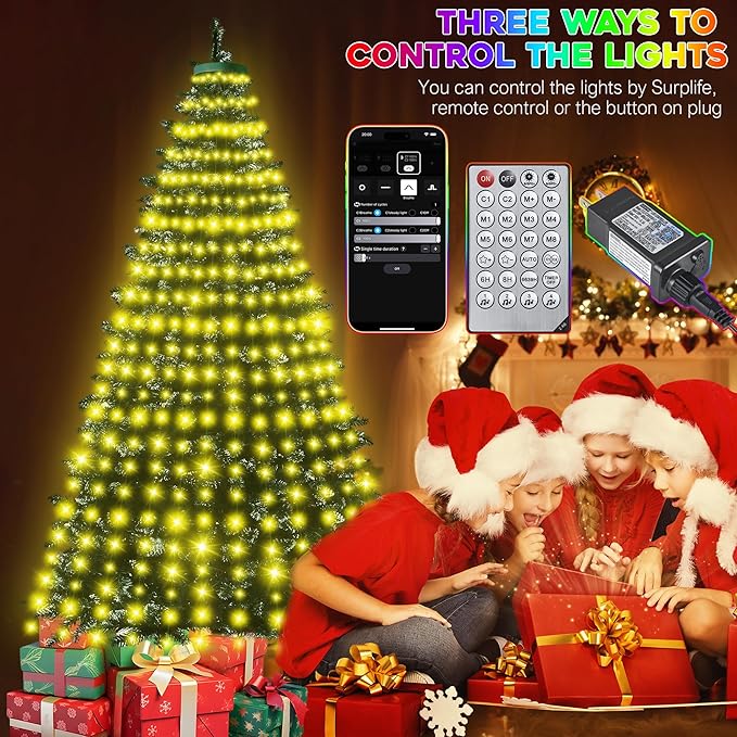 30+ Modes Ring Christmas Tree Lights Indoor Outdoor - 6.56Ft x 12 Lines 288 LED Easy App Control Color Changing Timer Remote Waterproof for 6 7 Ft Xmas Trees (Warm White to Multicolor)
