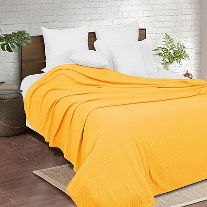 BELIZZI HOME 100% Cotton Bed Blanket, Breathable Thermal Blanket Full -Queen Size, Soft Chevron 90 inch x90 , Perfect for Layering Any All Season, Mustard Yellow