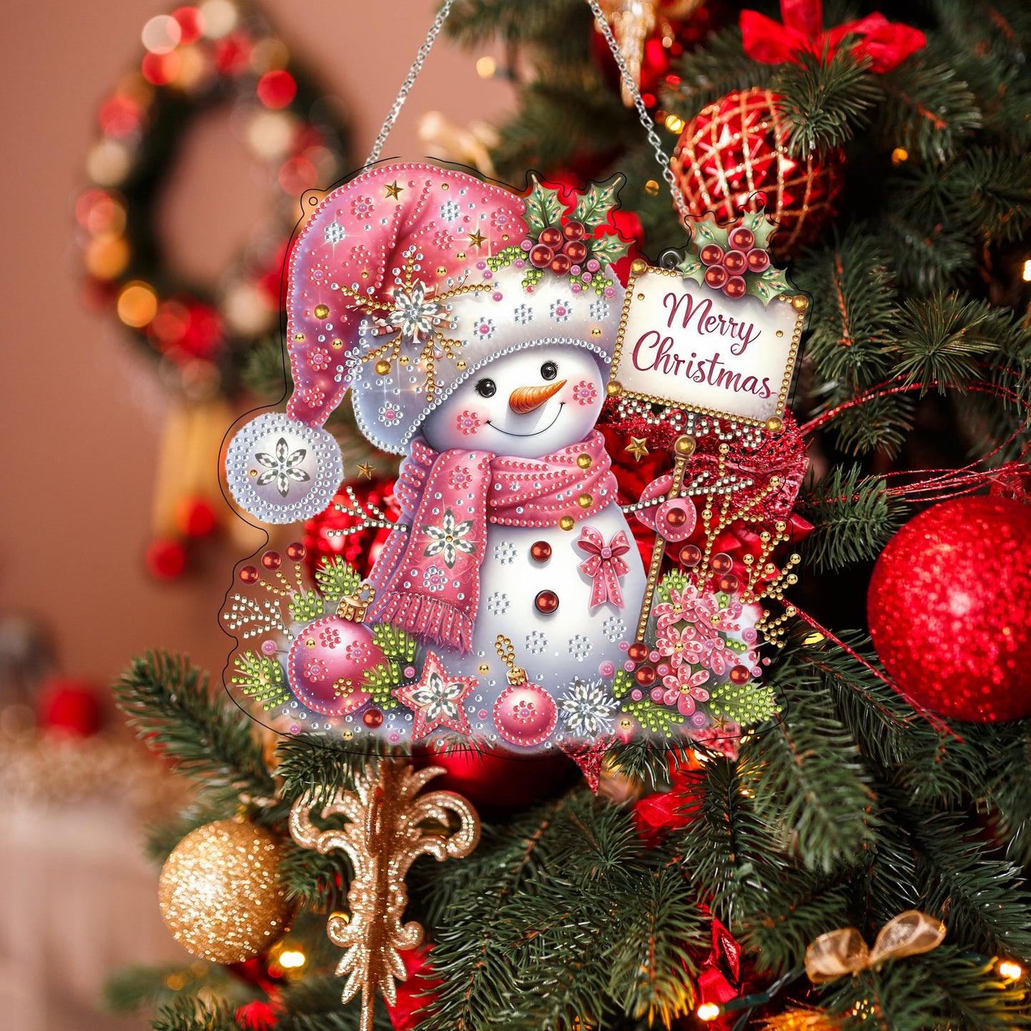 Diamond Art Hanging Kit for Adult,Special Shaped Rhinestone,DIY Acrylic Diamond Art Painting Window Pendants Home Garden Wall Hanging Kits Hanging Ornament,Double Sided. (Christmas Snowman-2)