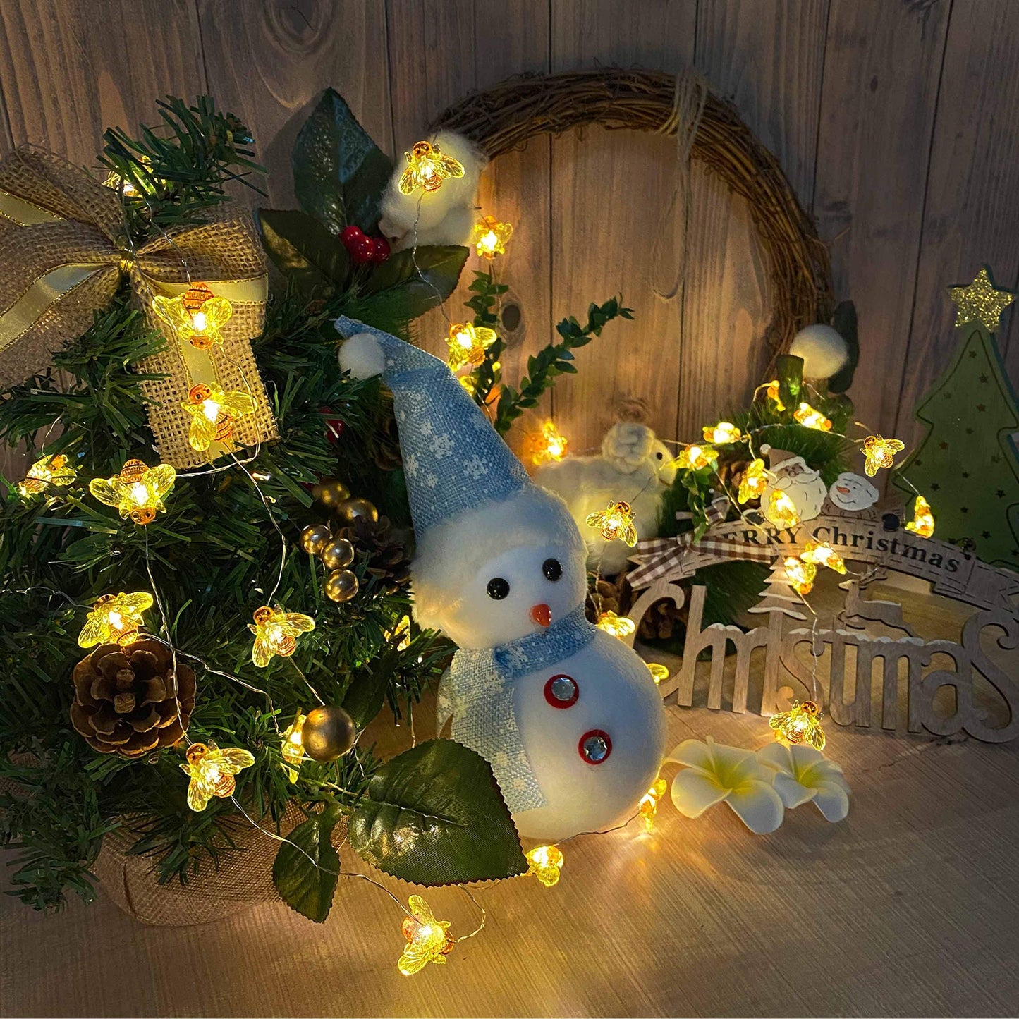 Cynzia Honeybee Fairy String Lights, 40LED Bee String Light Plug in with 8 Modes Remote Control, Waterproof Novelty Decorative Light String for Outdoor Indoor Party Wedding Garden Christmas