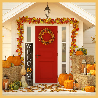 Extra Large 5FT Premium Wooden Interchangeable Welcome Sign for Front Door Porch Sign - 5 ft (58 x 11 Inch) 8 Magnetic Seasonal Tiles, Fall Porch Signs, Holidays and Seasons, Weather Resistance Standing welcome sign Outdoor and Indoor (Gray)