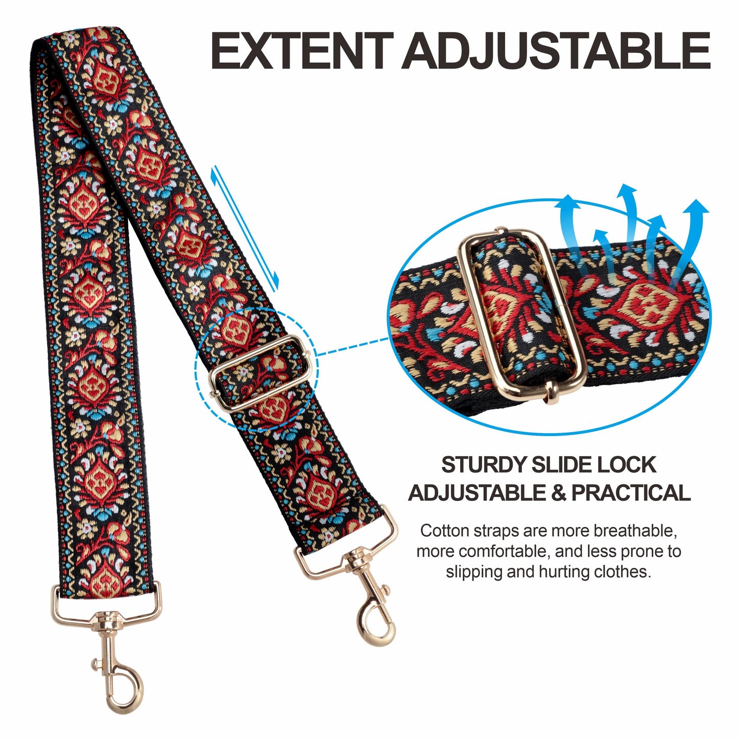 Nefelibata Purse Strap,2" Wide Shoulder Strap Adjustable Replacement,Multi-pattern Crossbody Canvas Bag Handbag Belts for Unisex Handbag,Crossbody Bags,Shoulder Bags(Red Flower)