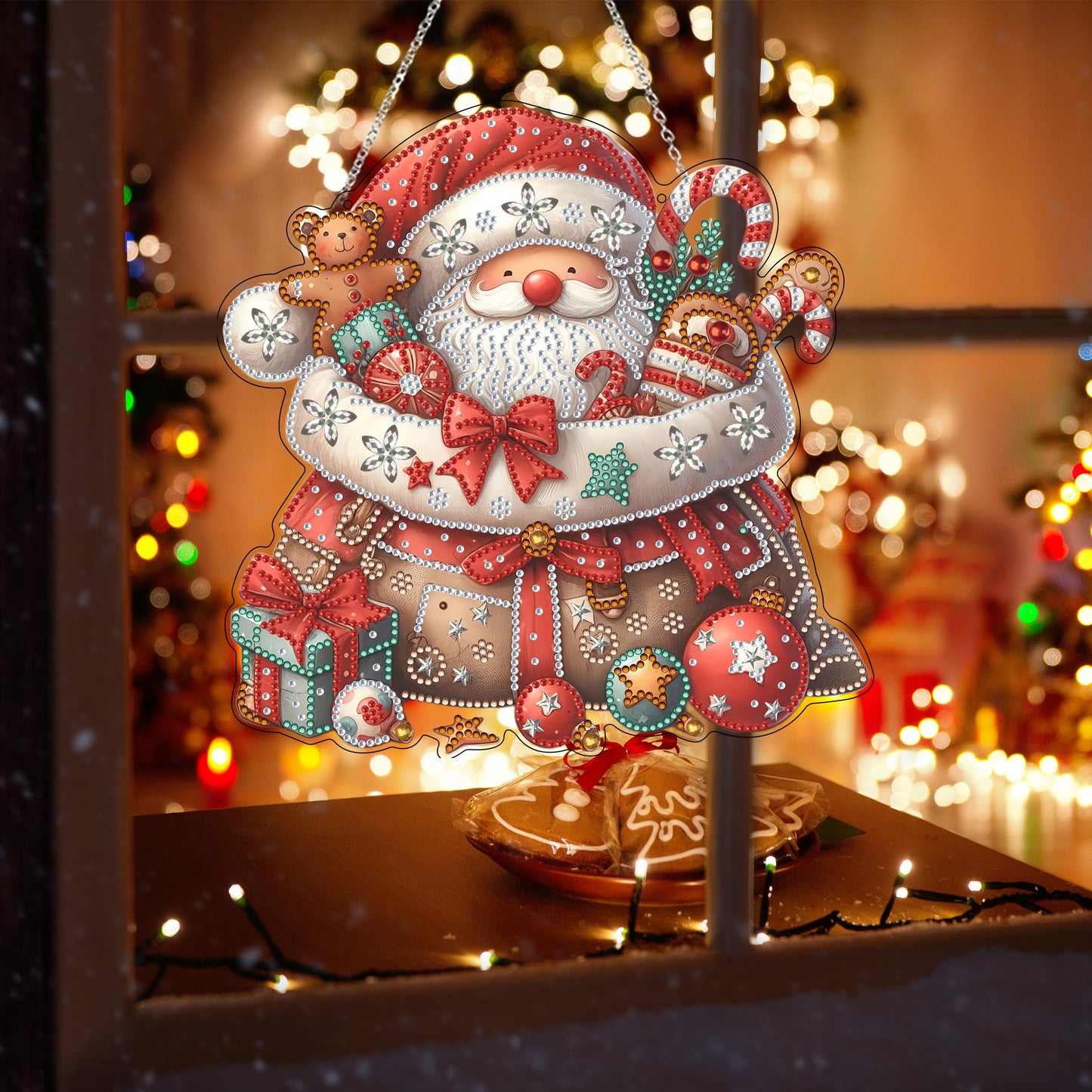 DIY Acrylic Diamond Art Painting Wreath Kits Special Shaped Rhinestone 5D Diamond Art Window Pendants Home Garden Wall Hanging Kits Hanging Ornament (Father Christmas)