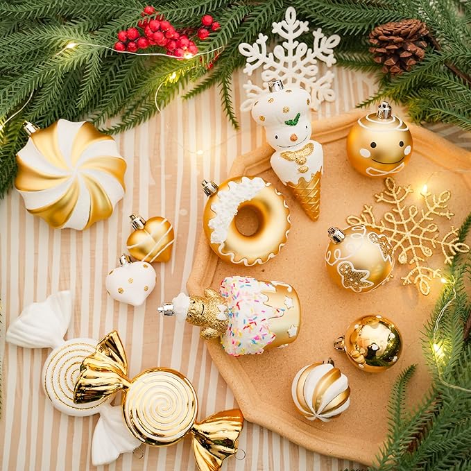 SHareconn 86pcs Christmas Tree Balls Ornaments, Shatterproof Plastic Decorative Baubles for Christmas Tree Decorations, Holiday Wedding Party Decoration, Festive Ornaments,White Gold