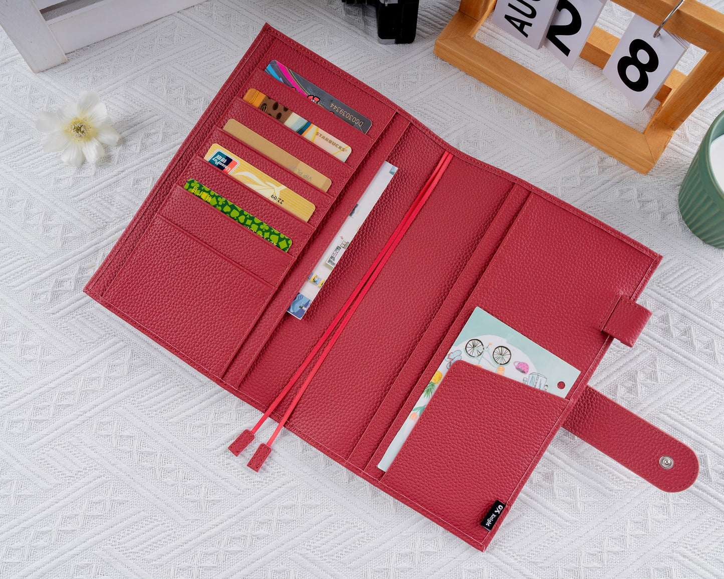 Ox Knight Genuine Leather Cover for A5 Notebooks, Fits Hobonichi Cousin, Midori MD Planners, Leuchtturm1917 and Stalogy with Pen Loop, Card Slots, Side Pockets, Back Pocket and Bookmarks (Red)